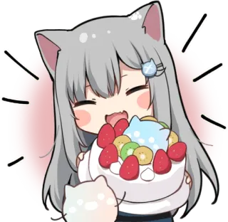 🎂 0571205f Anime, Nekomimi, Torta, Kawaii, Carino, Festa telegram sticker