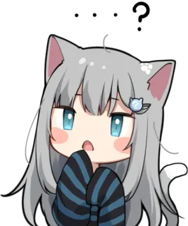 😦 0eba32cb …??? Anime, Ragazza gatto, Domanda, Confuso, Capelli grigi telegram sticker