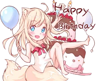 🎉 254c6a24 Happy Birthday วันเกิด, เค้ก, น่ารัก, อนิเมะ, สาวแมว, ลูกโป่ง telegram sticker