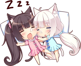 😴 360b3a7a ZZZ Anime, Catgirl, Schlafend, Süß, Chibi, Kissen whatsapp sticker