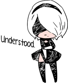 👍 1f76080f 2B Nier: Automata Understood video game, anime style, black and white, 2B, android, understood telegram sticker