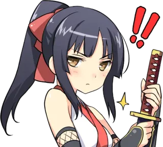 ‼️ d09e2fee Anime Mädchen, Cartoon, Ninja, Schwert, Ausrufezeichen whatsapp sticker