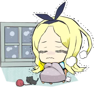 😖 05f3d8c1 애니메이션 소녀, 카와이, 귀여운, 겨울, 슬픈, 실내 telegram sticker