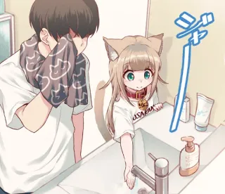 💦 f716468b OSAKA dziewczyna anime, kocie uszy, zlew, mycie rąk, łazienka telegram sticker