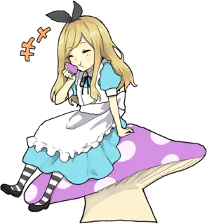 😇 35239d69 Alice Alice in Wonderland サクサク Alice, Anime, Fungo, Mangiare, Capelli biondi, Carino, Kawaii, Fiaba whatsapp sticker