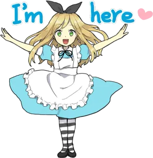 😇 5d690cd7 I'm here Anime, Alice, Carino, Cartone animato, Ragazza, Saluto whatsapp sticker