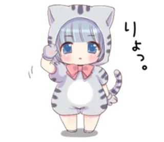 ☺️ a51628ca Аниме, Кот, Милый, Каваи, Девушка, Чиби telegram sticker