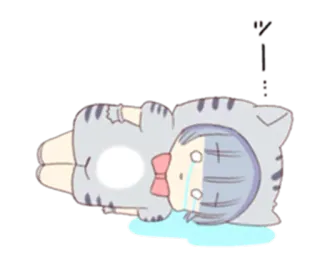 😭 fa86f71a грустный, плачущий, аниме, кошка, костюм животного, мультфильм telegram sticker