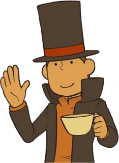 👋 0a64bd51 Professor Layton Profesor Layton, gra wideo, puzzle, cylinder, herbata, machanie whatsapp sticker