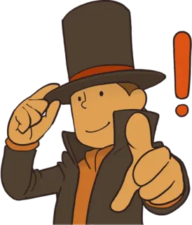 ☝️ 505a879d Professor Layton Profesor Layton, Zagadka, Kapelusz, Wskazywanie, Wykrzyknik, Postać, Gra wideo whatsapp sticker