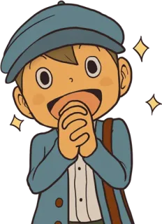 🤩 e3ee493e Professor Layton Profesor Layton, podekscytowany, kreskówka, postać, gra wideo whatsapp sticker