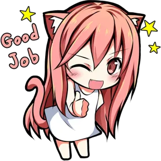 👍 a67668f8 Good Job Anime, Katzenmädchen, Gut gemacht, Glitzer, Chibi, Süß, Pinke Haare telegram sticker