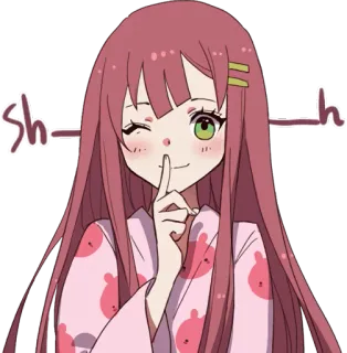 🤫 034d81e4 Shhh ssst, diam, tenang, gadis, gaya anime, jari di bibir whatsapp sticker