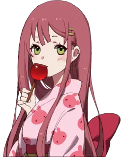 🍎 0571e93f Anime, Karakter, Yukata, Apel Karamel, Gadis, Kartun, Ilustrasi whatsapp sticker