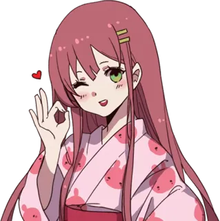 👌 504c9a10 gadis anime, kawaii, imut, mengedipkan mata, kimono, gestur OK whatsapp sticker