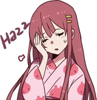 🤦‍♀️ 599021f5 Hazz gadis anime, lelah, imut, merah muda, mengantuk, perempuan whatsapp sticker
