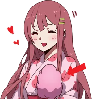 😄 bd042077 gadis anime, imut, gulali, kimono, motif stroberi, hati, kartun whatsapp sticker