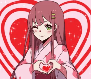 ❤️ c827b91a gadis anime, hati, imut, merah muda, cinta, kimono whatsapp sticker