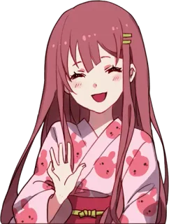 👋 fda75bc0 Gadis anime, Yukata, Kawaii, Imut, Merah muda, Senang, Melambai whatsapp sticker