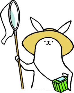 🎩 b3782045 konijn, visnet, cartoon, dier, personage, hoed telegram sticker