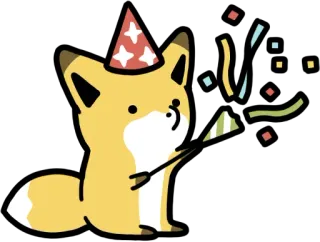🎉 14a75c62 狐狸, 庆祝, 派对, 彩带, 可爱, 派对帽, 动物 telegram sticker