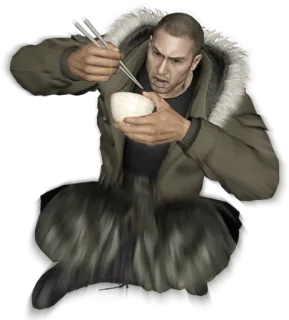 🍜 813a1d13 man, eating, chowsticks, winter coat, food, bowl telegram sticker