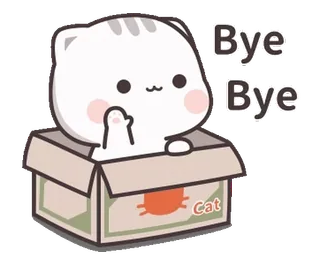 ⭐️ ae0d0359 Bye Bye 猫, 漫画, かわいい, 可愛い, 箱, さようなら, 手を振る, 出発 whatsapp sticker