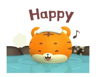 😊 95d20fd8 Happy 호랑이, 행복한, 귀여운, 만화, 동물, 스파, 물, 휴식 telegram sticker
