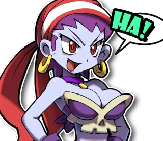 😈 f4c370c7 HA! Cartoon, Weiblich, Lila, Rot, Totenkopf telegram sticker