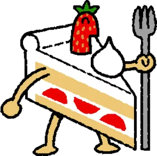 🍰 e82bb1b6 kue, stroberi, hidangan penutup, garpu, kartun, makanan whatsapp sticker