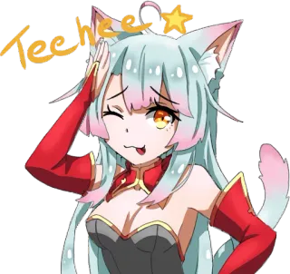 😜 10e6069f Teehee สาวหูแมว, อนิเมะ, สติกเกอร์, น่ารัก, อิอิ, สีหน้า, ขยิบตา telegram sticker