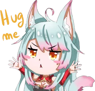 👐 9e65cabe Hug me อนิเมะ, น่ารัก, จิบิ, สาวหมาป่า, กอด, คำขอ telegram sticker
