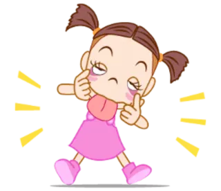 😝 57b44544 kartun, gadis, gaun merah muda, anime, tari telegram sticker