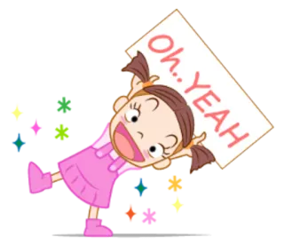 ☺️ 9334deb7 Oh.. YEAH gadis, kartun, senang, positif, perayaan telegram sticker