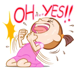 😎 c9b0f195 OH... YES!! kegembiraan, kebahagiaan, perayaan, kartun, gadis, senang telegram sticker