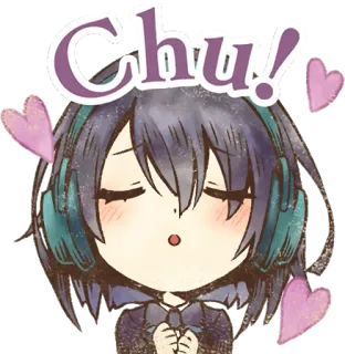 😘 080ad7c2 Chu! アニメ, かわいい, ヘッドホン, 可愛い, ちゅっ, キス telegram sticker