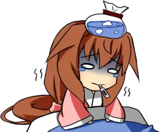 🤒 72e6682a болен, больная, температура, аниме, чиби, термометр, пакет со льдом telegram sticker