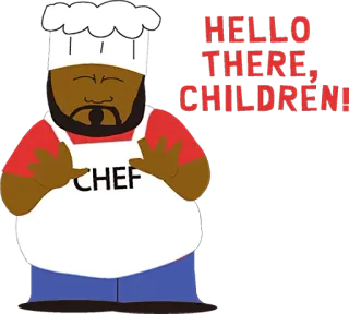 🤗 c9de3217 Chef South Park HELLO THERE, CHILDREN! South Park, Шеф, Мультфильм, Анимация, Привет, Дети telegram sticker