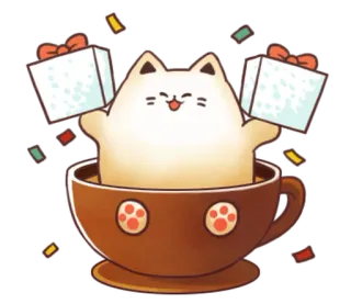 ☕ 0fcf6299 고양이, 귀여운, 선물, 선물, 축하, 컵, 카와이, 스티커 whatsapp sticker