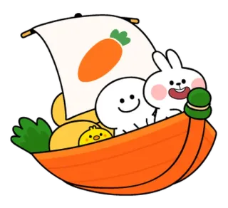 🐯 809d29f5 królik, marchewka, łódź, słodki, zwierzęta, kawaii, ilustracja, kreskówka telegram sticker