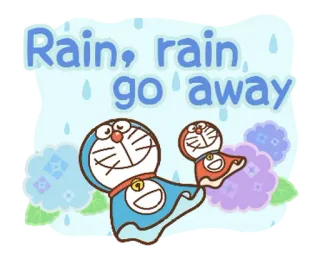 🔵 e86cf50d Doraemon Rain, rain go away 도라에몽, 비, 귀여운, 만화, 구름, 카와이, 애니메이션 whatsapp sticker