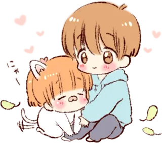 ☺️ a4089326 にゃーん милый, чиби, мультфильм, аниме, каваий, кот, объятие telegram sticker