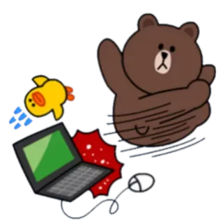 😡 fd227e78 Brown oso, pato, ordenador, roto, mono, pegatina, line friends telegram sticker