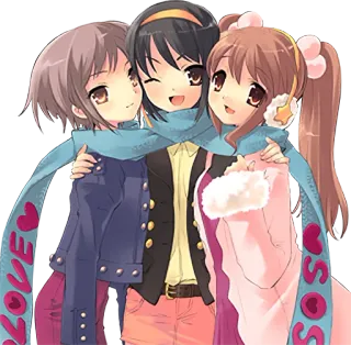😍 7e3bad29 LOVE SOS anime, girls, friendship, scarf, heart, cartoon telegram sticker