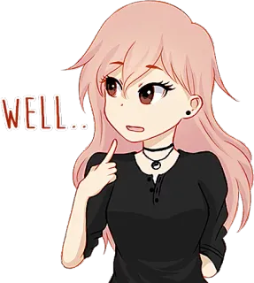 😅 34a66fc0 WELL... dessin animé, fille, questionnement, réflexion, bien whatsapp sticker