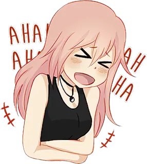 😆 3b229693 HAHAHAHA rire, fille anime, cheveux roses, ras du cou, joyeux, dessin animé, femme whatsapp sticker