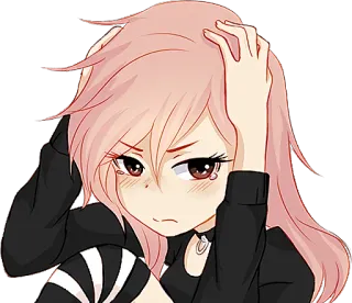 😢 55070569 Fille anime, Cheveux roses, Triste, Contrarié(e), Émotif(ve), Dessin animé, Illustration whatsapp sticker