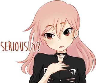 😟 cae03b2b SERIOUSLY? fille anime, questionnement, cheveux roses, chat, sérieux, mignon, anime whatsapp sticker