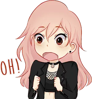 😯 d1100644 OH! Choc, Anime, Dessin animé, Femme, Exclamation, Oh, Kawaii, Expression whatsapp sticker