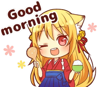 😉 ab5444ea Good morning mignon, animé, bonjour, kawaii, fille renarde, chibi telegram sticker